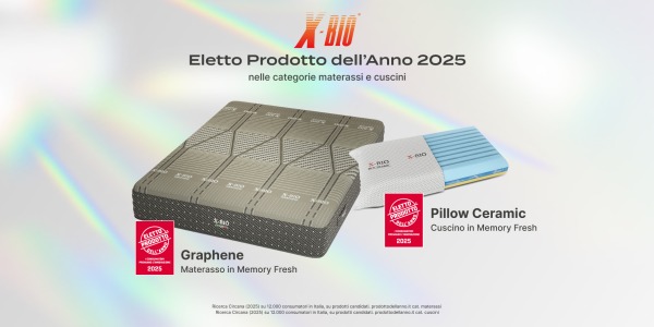 X-BIO trionfa ancora: il materasso X-BIO Graphene e il cuscino X-BIO Pillow Ceramic eletti Prodotto dell’Anno 2025